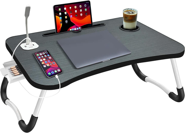 Nnecn Laptop Desk Bed Table Tray Folding Breakfast Portable Standing Notebook Reading Holder For Bed/Sofa Large With Usb Charger And Cup Holder Laptop