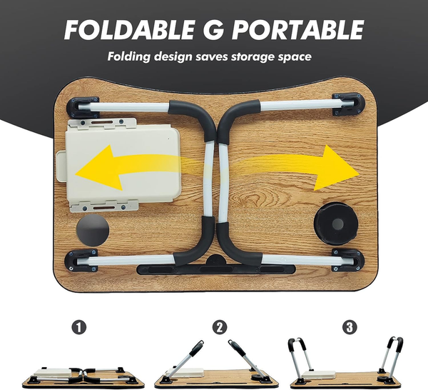 Nnecn Laptop Desk Bed Table Tray Folding Breakfast Portable Standing Notebook Reading Holder For Bed/Sofa Large With Usb Charger And Cup Holder Laptop