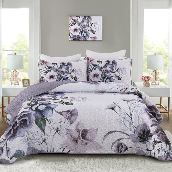 Romantic Wildflower Soft Cozy 3 Pc Bedspread & Pillow Cover Set Quilt Covers
