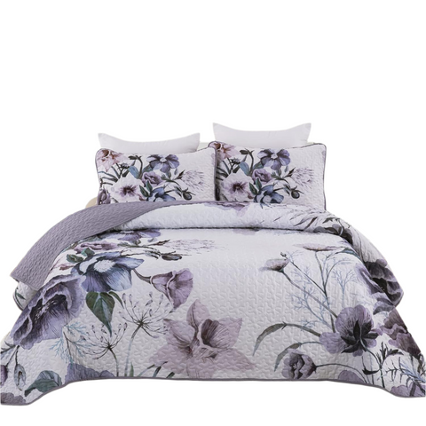 Romantic Wildflower Soft Cozy 3 Pc Bedspread & Pillow Cover Set Quilt Covers