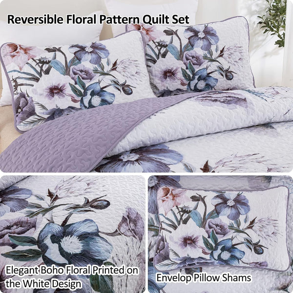 Romantic Wildflower Soft Cozy 3 Pc Bedspread & Pillow Cover Set Quilt Covers