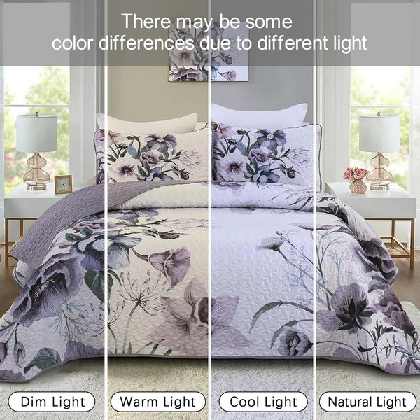 Romantic Wildflower Soft Cozy 3 Pc Bedspread & Pillow Cover Set Quilt Covers
