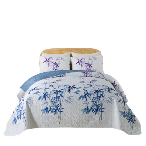 Ornate Lace Purple Blue3 Pc Bedspread & Pillow Cover Set Quilt Covers