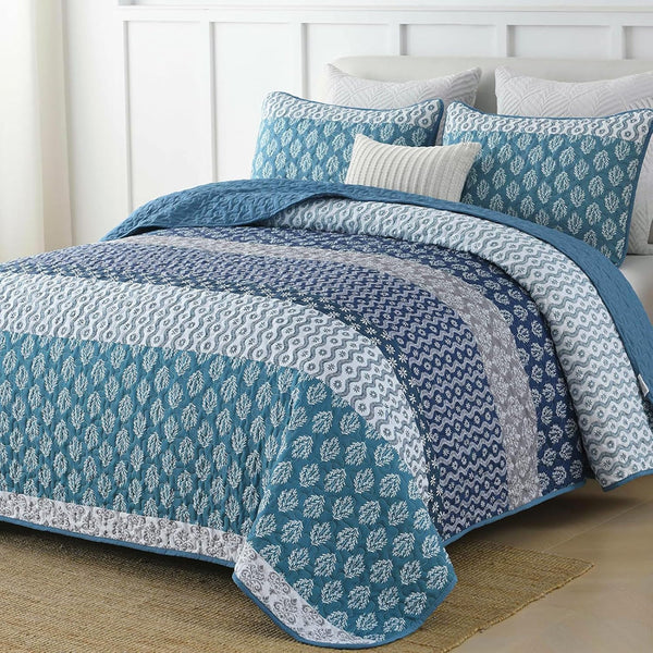 Classic Hydrangea Soft Quilted 3 Pc Bedspread & Pillow Cover Set Quilt Covers