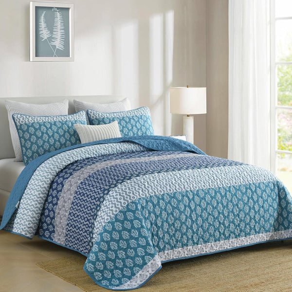 Classic Hydrangea Soft Quilted 3 Pc Bedspread & Pillow Cover Set Quilt Covers