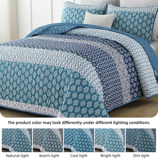 Classic Hydrangea Soft Quilted 3 Pc Bedspread & Pillow Cover Set Quilt Covers