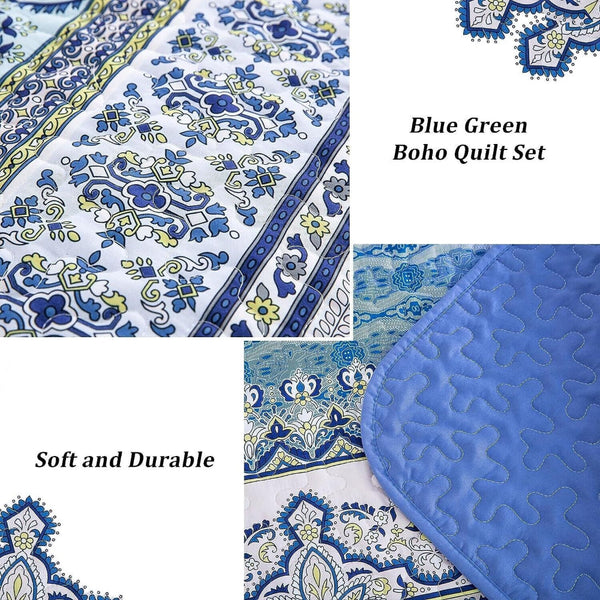 Blue Teak Sunrise Floral Lightweight 3 Pc Bedspread & Pillow Cover Set Quilt Covers