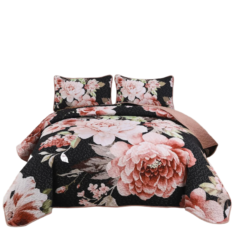 Botanical Evergreen Floral Cozy 3 Pc Bedspread & Pillow Cover Set Quilt Covers