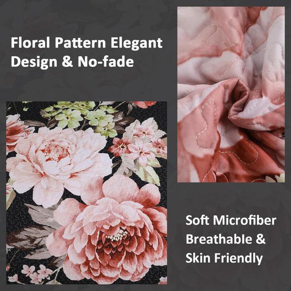 Botanical Evergreen Floral Cozy 3 Pc Bedspread & Pillow Cover Set Quilt Covers