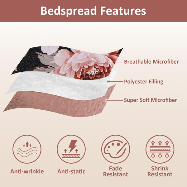 Botanical Evergreen Floral Cozy 3 Pc Bedspread & Pillow Cover Set Quilt Covers