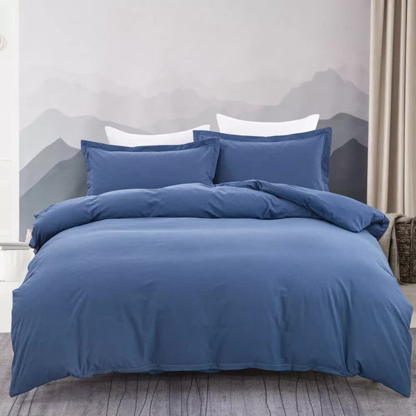 100% Cotton Premium Doona Duvet Quilt Cover Set With Soft Pillowcases Blue Single Quilt Covers