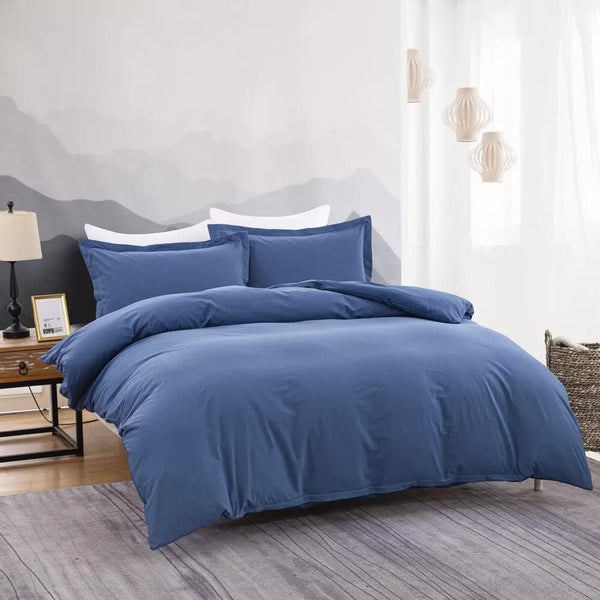100% Cotton Premium Doona Duvet Quilt Cover Set With Soft Pillowcases Blue Single Quilt Covers