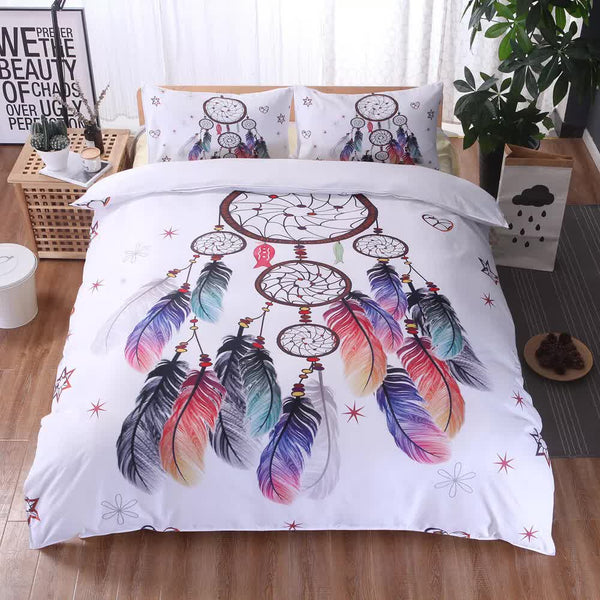 Dream Catcher Printed Duvet Cover Set With Matching Pillowcases White Double Bed Quilts