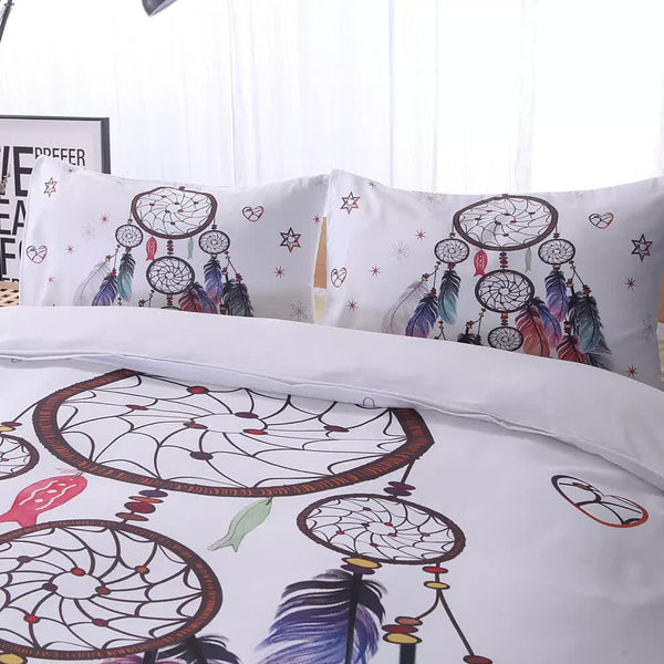 Dream Catcher Printed Duvet Cover Set With Matching Pillowcases White Double Bed Quilts