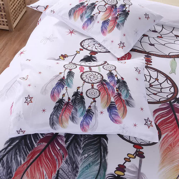 Dream Catcher Printed Duvet Cover Set With Matching Pillowcases White Double Bed Quilts