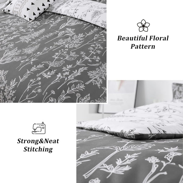 Floral Comforter Set King Size Black White Pattern Reversible Bedding King Comforter Sets