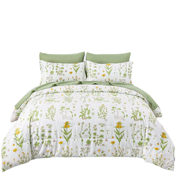 Delicate Green Bloom 3 Pc Comforter & Pillow Cover Set Quilt Covers