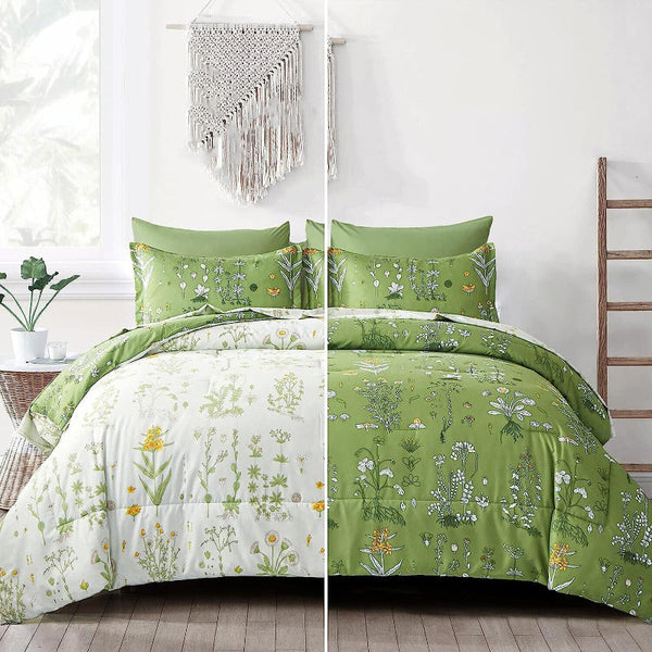 Delicate Green Bloom 3 Pc Comforter & Pillow Cover Set Quilt Covers