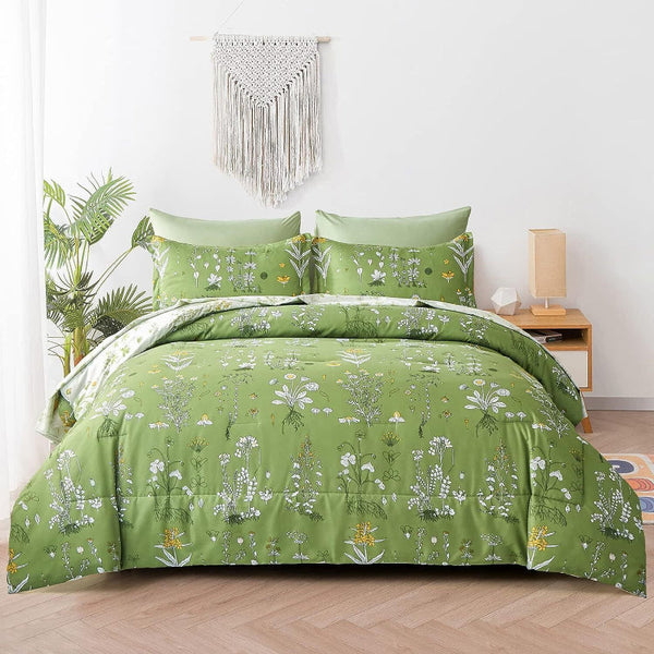 Delicate Green Bloom 3 Pc Comforter & Pillow Cover Set Quilt Covers