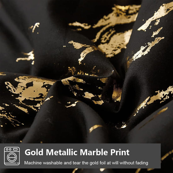 Black Gold Metallic Marble Comforter Set King Size Foil Print Glitter 3 Piece Bedding King Comforter Sets