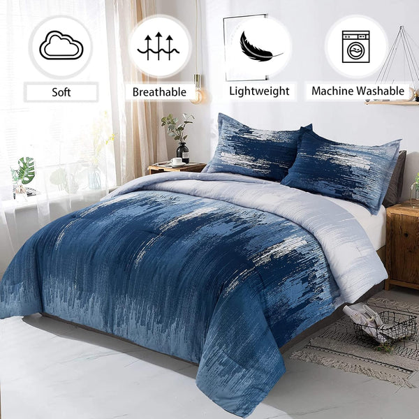 King Size Ombre Blue Comforter Set 3 Piece Boho Bedding King Comforter Sets