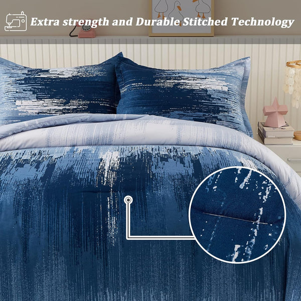 King Size Ombre Blue Comforter Set 3 Piece Boho Bedding King Comforter Sets