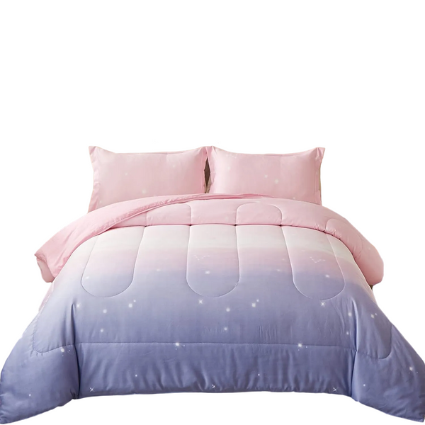 Girls King Size Comforter Set Pink Purple Rainbow 3 Piece Bedding King Comforter Sets