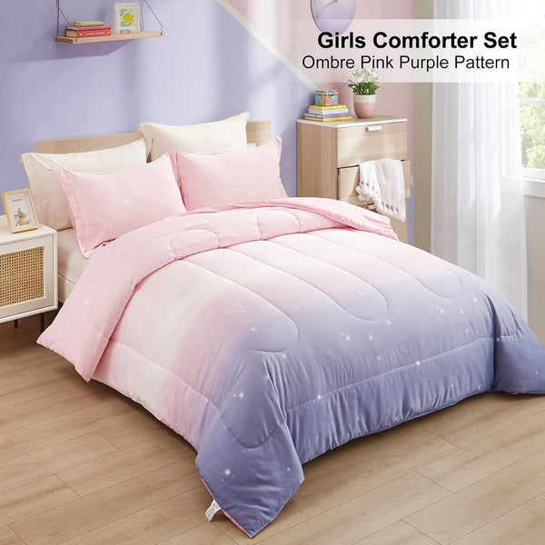 Girls King Size Comforter Set Pink Purple Rainbow 3 Piece Bedding King Comforter Sets