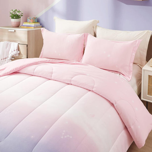 Girls King Size Comforter Set Pink Purple Rainbow 3 Piece Bedding King Comforter Sets