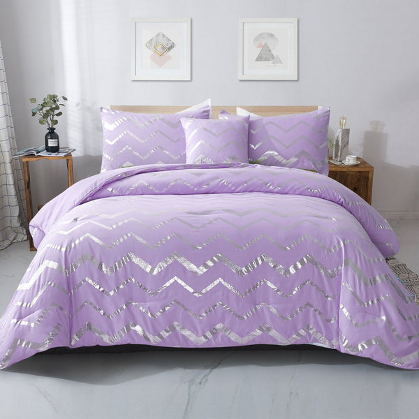 Soft Purple Comforter Set King Size Cozy 3 Piece Bedding With Pillowcases King Comforter Sets