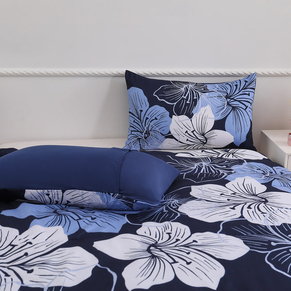 King Comforter Set, Navy Blue Floral 3 Piece Bedding, Soft Microfiber For All Seasons Comforter Sets Queen