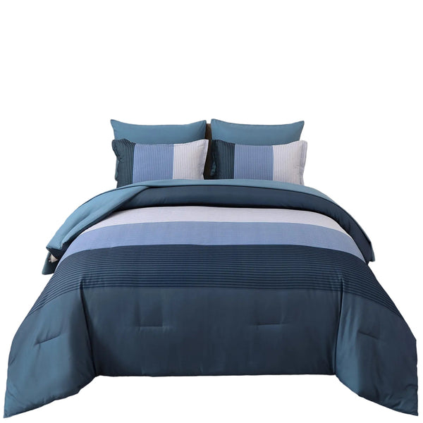 Navy Blue Comforter Set King Size Striped 3 Piece Bedding Collection King Comforter Sets