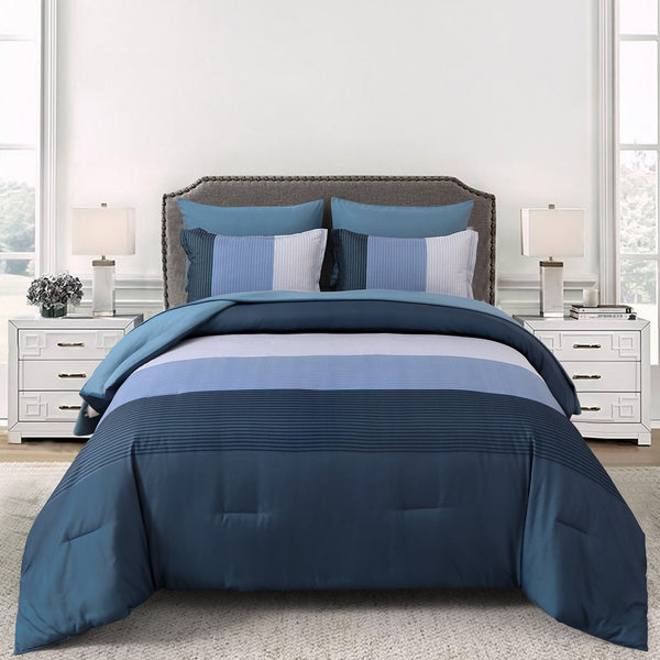 Navy Blue Comforter Set King Size Striped 3 Piece Bedding Collection King Comforter Sets