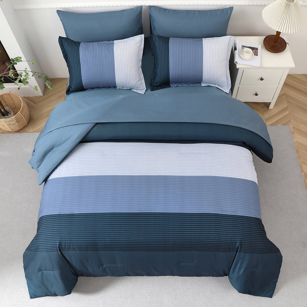 Navy Blue Comforter Set King Size Striped 3 Piece Bedding Collection King Comforter Sets