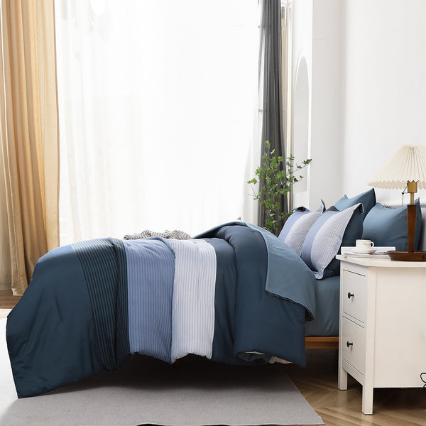 Navy Blue Comforter Set King Size Striped 3 Piece Bedding Collection King Comforter Sets
