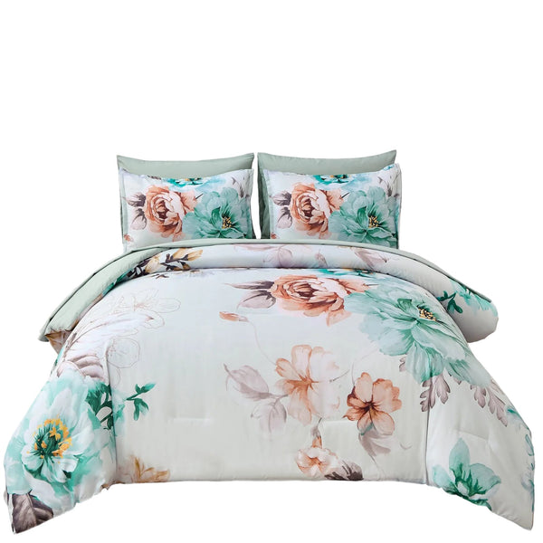 King Size Floral Comforter Set With 2 Pillowcases King Comforter Sets