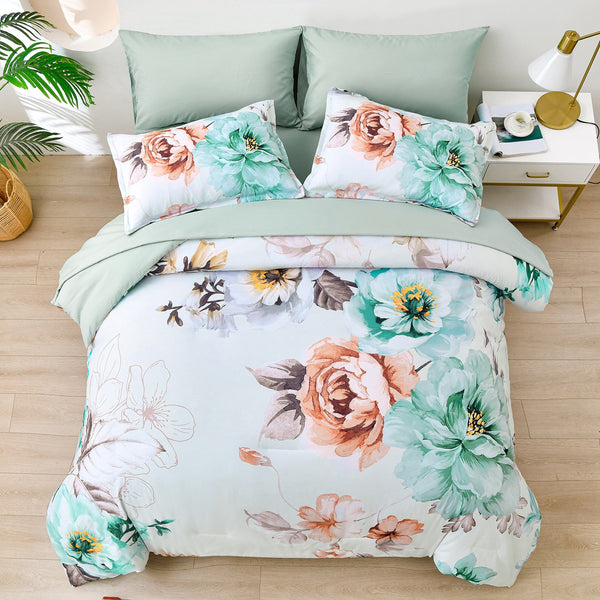 King Size Floral Comforter Set With 2 Pillowcases King Comforter Sets