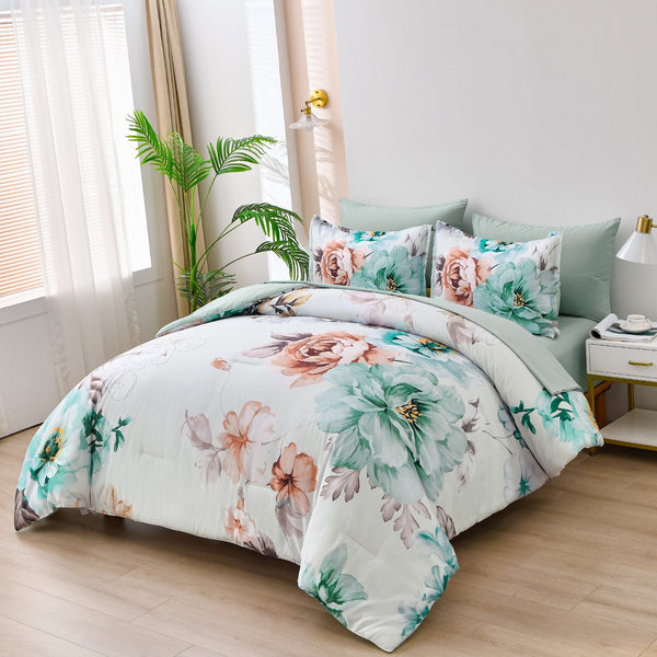King Size Floral Comforter Set With 2 Pillowcases King Comforter Sets