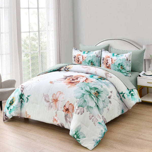King Size Floral Comforter Set With 2 Pillowcases King Comforter Sets