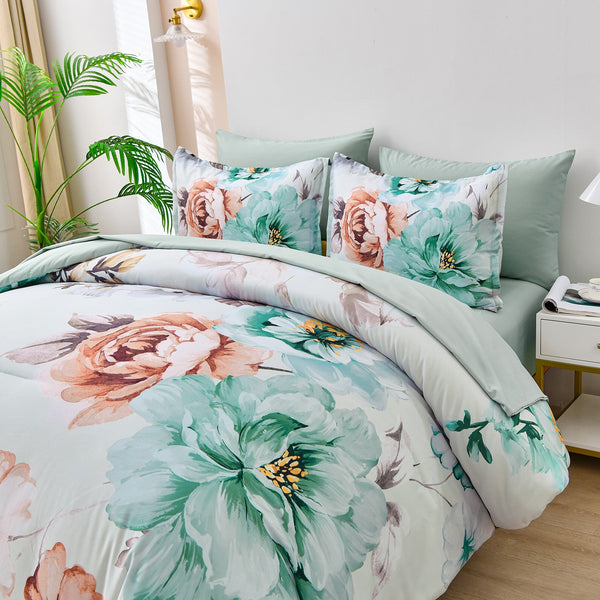 King Size Floral Comforter Set With 2 Pillowcases King Comforter Sets