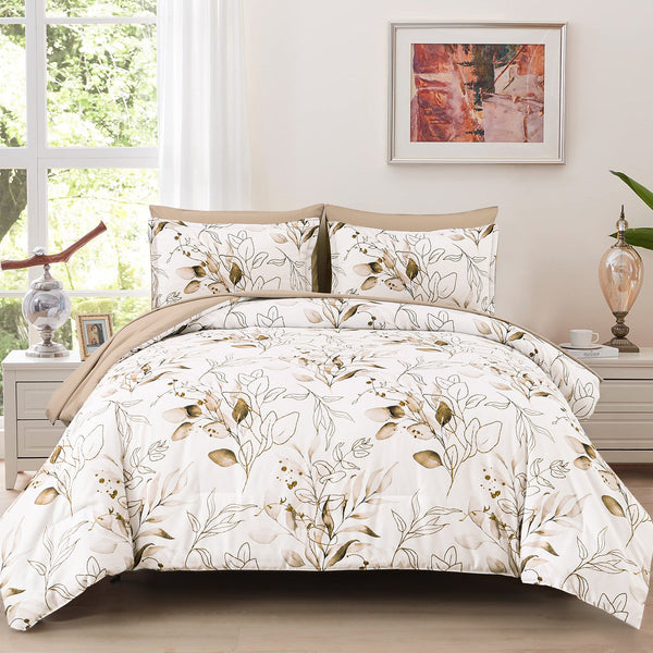 Soft Floral Leaf Comforter Set King Size Plush Quilted Bedding With Pillowcases King Comforter Sets
