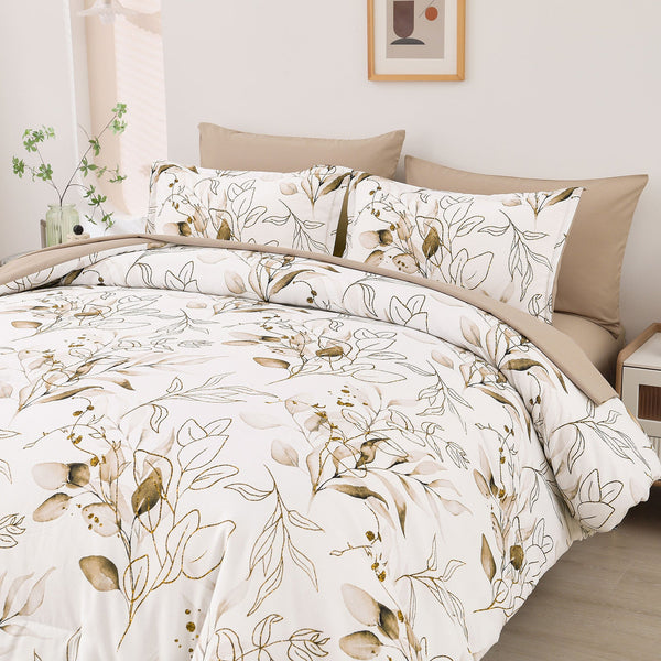 Soft Floral Leaf Comforter Set King Size Plush Quilted Bedding With Pillowcases King Comforter Sets