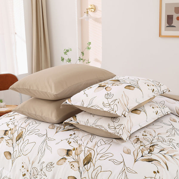Soft Floral Leaf Comforter Set King Size Plush Quilted Bedding With Pillowcases King Comforter Sets