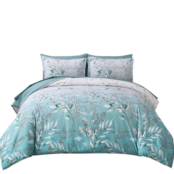 King Size Floral Leaf Comforter Set With Pillowcases King Comforter Sets