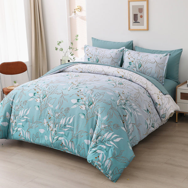 King Size Floral Leaf Comforter Set With Pillowcases King Comforter Sets