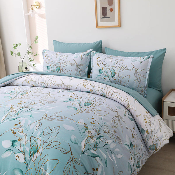 King Size Floral Leaf Comforter Set With Pillowcases King Comforter Sets