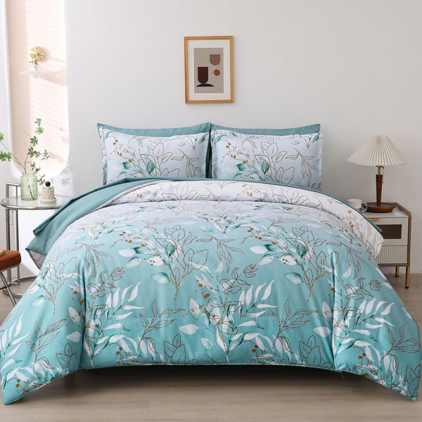 King Size Floral Leaf Comforter Set With Pillowcases King Comforter Sets