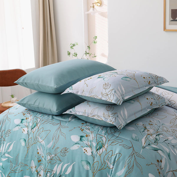 King Size Floral Leaf Comforter Set With Pillowcases King Comforter Sets