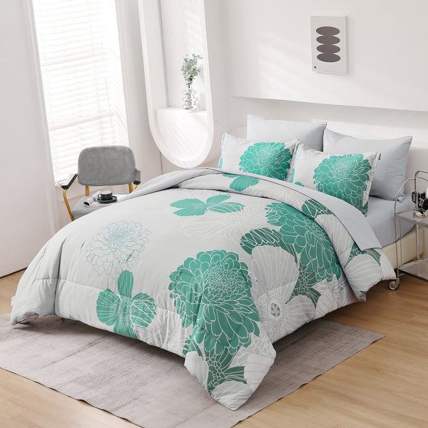 Floral Winter Comforter Set King Size Ultra Soft Quilted Bedding With Pillowcases King Comforter Sets