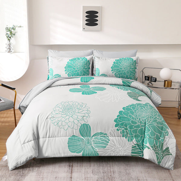 Floral Winter Comforter Set King Size Ultra Soft Quilted Bedding With Pillowcases King Comforter Sets